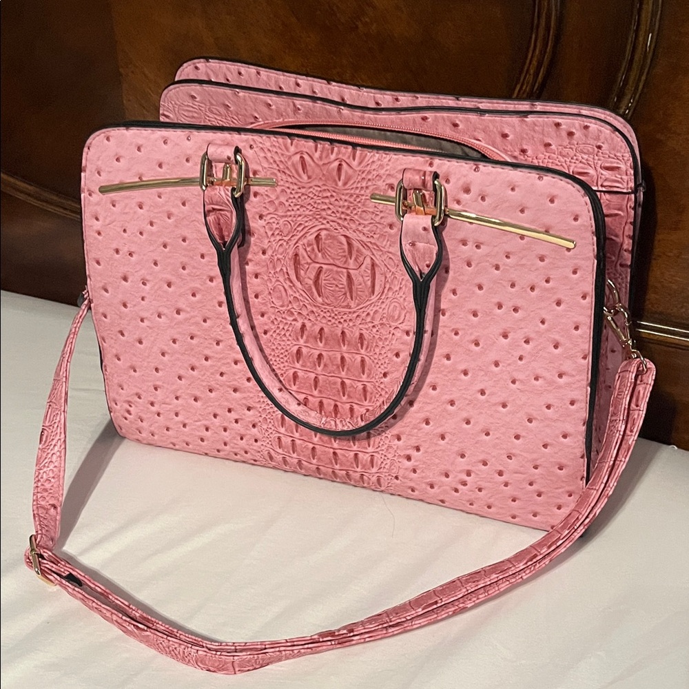Women's Pink Faux Ostrich Leather Satchel Bag